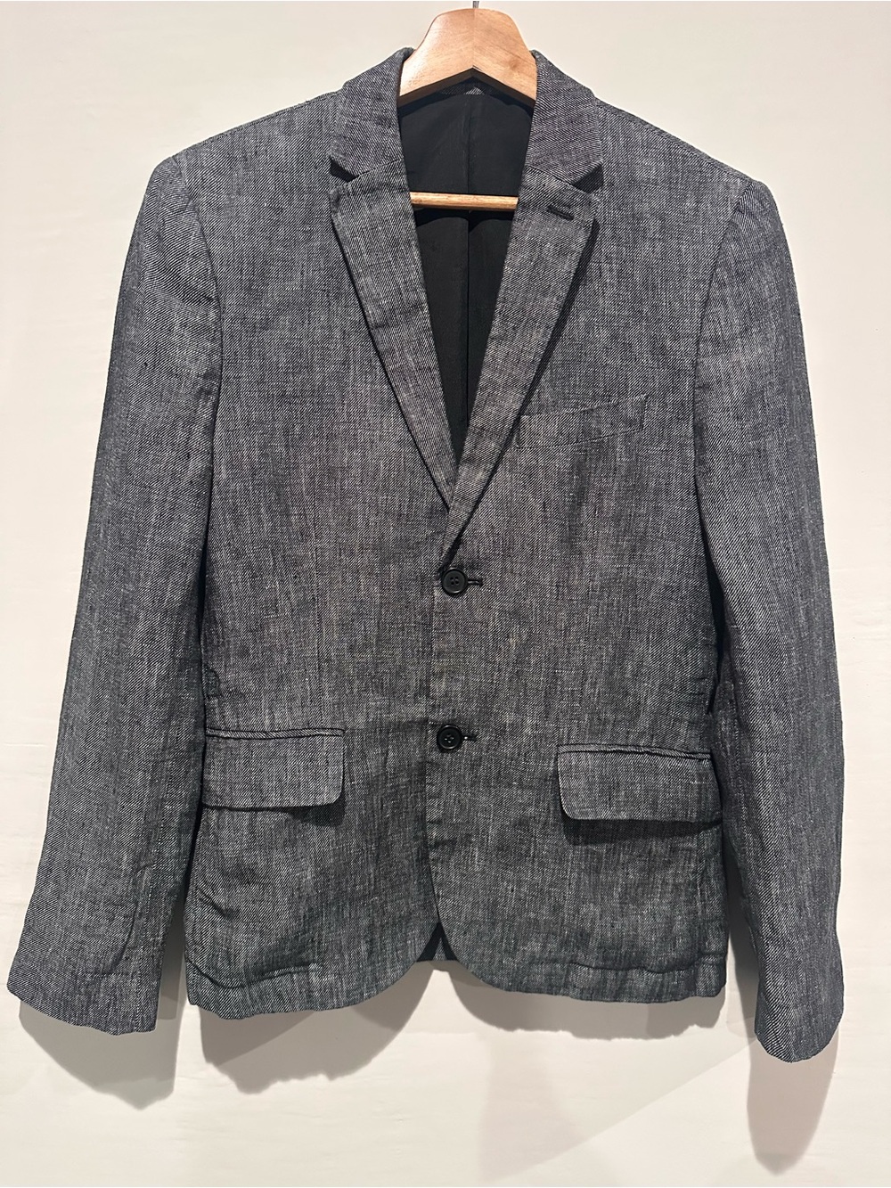 H&M Charcoal Gray Linen-Blend Two-Button Blazer